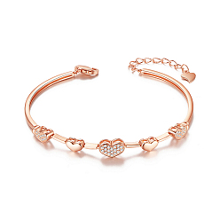 Rose Gold SHEGRACE 925 Sterling Silver Link Bracelets, with Micro Pave AAA Cubic Zirconia, Heart, Rose Gold, 160mm(6-1/4 inch)