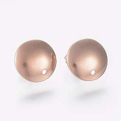 Rose Gold Ion Plating(IP) 304 Stainless Steel Stud Earring Findings, with Loop, Flat Round, Rose Gold, 13x2mm, Hole: 1.5mm, Pin: 0.8mm