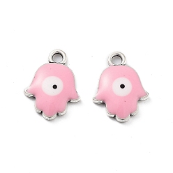 Pink Подвески из эмали и сплава, рука хамса с оберегом от сглаза, без кадмия, без никеля и без свинца, античное серебро, розовые, 16.5x12.5x3 мм, отверстие : 2 мм
