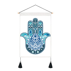 Dodger Blue Polyester Hamsa Hand/Hand of Miriam with Evil Eye Pattern Wall Hanging Tapestry, for Bedroom Living Room Decoration, Rectangle, Dodger Blue, 500x350mm