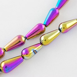 Multi-color Plated Non-magnetic Synthetic Hematite Beads Strands, Grade A, teardrop, Multi-color Plated, 16x8x8mm, Hole: 1mm