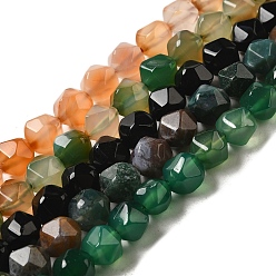 Mixed Color Natural Agate Beads Strands, Dyed, Faceted, Star Cut Round Beads, Mixed Color, 9~10x9~10x9~10mm, Hole: 1mm, about 37pcs/strand, 14.5 inch