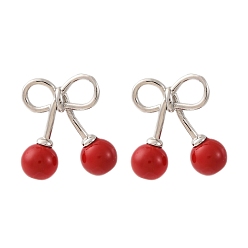 Платина Серьги-гвоздики из вишневой латуни и АБС-пластика с жемчугом, стойки покрытие, прочное покрытие, без кадмия и без свинца, платина, 17.5~18x13.5 мм