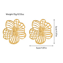 Настоящее золото 18K День святого Валентина 304 серьги-гвоздики из нержавеющей стали, преувеличенно полый цветок, реальный 18 k позолоченный, 50x50 мм