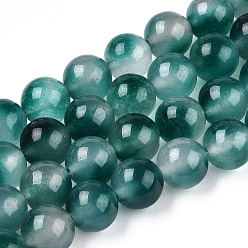 Green Two Tone Natural Jade Bead Strands, Dyed, Round, Teal, 8mm, Hole: 1mm, about 48pcs/strand, 14.9 inch