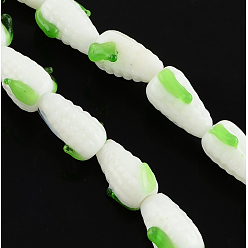 White Handmade Lampwork Beads, Corn, White, 17x11x9mm, Hole: 2mm