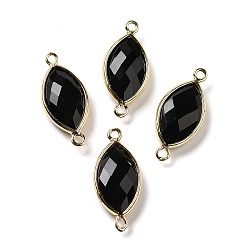 Obsidian Natural Obsidian Faceted Connector Charms, Rack Plating Brass Horse Eye Links, Golden, 25x11.5x5.5mm, Hole: 1.6mm