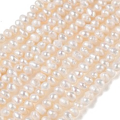 Beige Brins de perles de culture d'eau douce naturelles, note 2a+, pomme de terre, beige, 1.8~2.2mm, Trou: 0.1mm, Environ 175~177 pcs/chapelet, 14.37~14.57'' (36.5~37 cm)