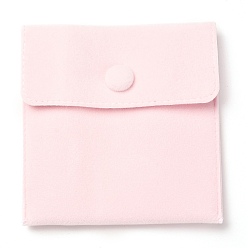 Pink Square Velvet Jewelry Bags, with Snap Fastener, Pink, 10x10x1cm