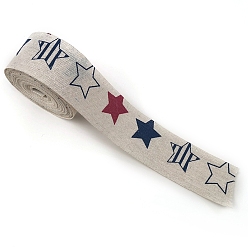 Star Cotton Linen Printed Ribbons, Garment Accessories, Flat, Star, 1-5/8 inch(40mm)