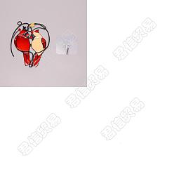 Red CREATCABIN 1 Set Alloy Enamel Pendant Decoration, with Plastic Adhesive Hook, Birds, for Home Windows Decoration, Red, 130x108x10mm, Hole: 8.5mm