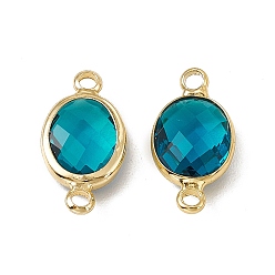Capri Blue Transparent K9 Glass Connector Charms, with Golden Plated Brass Findings, Faceted, Oval Links, Capri Blue, 16.5x8.5x4mm, Hole: 1.8mm