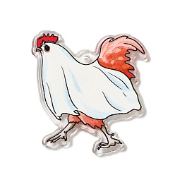 White Acrylic Pendants, Rooster, White, 45x40x2mm, Hole: 1.8mm