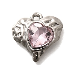 Розовый 304 подвески из нержавеющей стали, со стразами, цвет нержавеющей стали, сердце, светло-розовый, 16.5x16.5x5.5 мм, отверстие : 1.8 мм