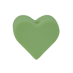 Dark Sea Green Heart Food Grade Silicone Beads, Silicone Teething Beads, Dark Sea Green, 14x14mm