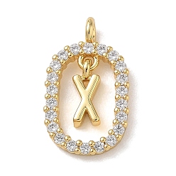 Настоящее золото 18K Латунные микропаве прозрачные подвески с фианитом, овальный с подвесками в виде буквы X, стойки покрытие, долговечный, без кадмия и без свинца, реальный 18 k позолоченный, 18.5x11x3.8 мм, отверстие : 1.8 мм