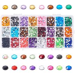 Mixed Color Imitation Taiwan Acrylic Rhinestone Cabochons, Faceted, Half Round, Mixed Color, 4x1.5mm, about 450pcs/compartment, about 10800pcs/box