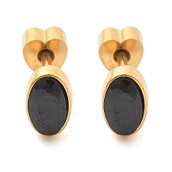 Черный Бриллиант AB 304 серьги-гвоздики из нержавеющей стали со стразами для женщин, овальные, ионное покрытие (ip), реальный 14 k позолоченный, черный алмаз ab, 6.5x3.5 мм
