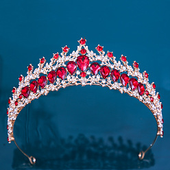 KC Gold Red Crystal European Bridal Crown, Crystal Alloy Hair Accessories for Wedding, Birthday, Party.