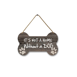Gray Dog Bone with Word Wood Pendant Decoration, Hanging Sign Plaque for Puppy Pet House Door Wall Decoration, Gray, Pendant: 120x210mm