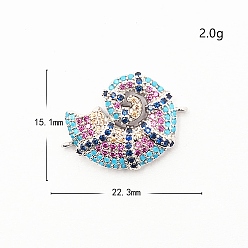 Silver Metal Pave Colorful Cubic Zirconia Connector Charms, Conch Shell Links, Silver, 22.3x15.1mm