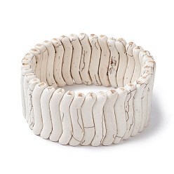 Белый Эластичные браслеты из окрашенного синтетического бирюзового волнистого бисера, плитка браслет, белые, внутренний диаметр: 2-1/4 дюйм (5.85 см)