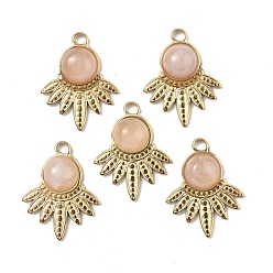 Rose Quartz Natural Rose Quartz Pendants, Maple Leaf Charms, with Vacuum Plating Real 18K Gold Plated 201 Stainless Steel Findings, 23x18.5x5.5mm, Hole: 1.8mm