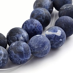 Sodalite Frosted Natural Sodalite Round Bead Strands, 6mm, Hole: 1mm, about 65pcs/strand, 14.9 inch