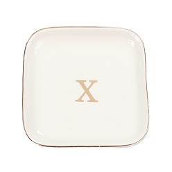 Letter X Керамическая ювелирная тарелка, лоток для хранения, органайзер для косметических украшений, квадратный, Письмо X, 110x110x15 мм