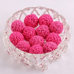 Deep Pink Handmade Woolen Macrame Wooden Pom Pom Ball Beads, for Baby Teether Jewelry Beads DIY Necklace Bracelet, Deep Pink, 16mm