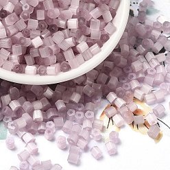 Lavender Blush Glass Seed Beads, Imitation Cat Eye, Round Hole, Hexagon, Lavender Blush, 3.5x3.8x3.5mm, Hole: 1mm, 409pcs/pound