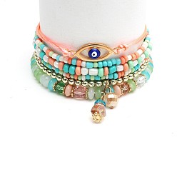 SL1001-Light Mix European and American Eye Bead Multi-layer Hand Jewelry - Fashionable Elastic Bracelet.