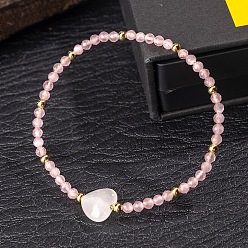 Pink Эластичные браслеты из натурального розового кварца и кварцевых кристаллов для женщин., круглый и сердце, розовые, 6.69 дюйм (17 см)
