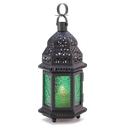 Medium Sea Green Vintage Moroccan Decor Lanterns Hollow Windproof Iron Candle Holder, for Wedding Home Decoration Ramadan Gift, Medium Sea Green, 11x10x22cm