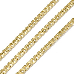 Real 18K Gold Plated Brass Curb Chains, with Spool, Soldered, Long-Lasting Plated, Cadmium Free & Nickel Free & Lead Free, Real 18K Gold Plated, 7x5x1.3mm