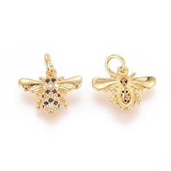 Черный Латунные микро проложить кубического циркония подвески, без кадмия и без свинца, насекомые, реальный 18 k позолоченный, 11x15x2 мм, отверстие : 3 мм