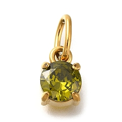 Оливин Ионное покрытие (ip) 304 подвески из нержавеющей стали со стразами, с целью перехода в кольце, плоские круглые прелести, реальный 14 k позолоченный, оливина, 8~8.5x6x4.5 мм, отверстие : 5x3 мм