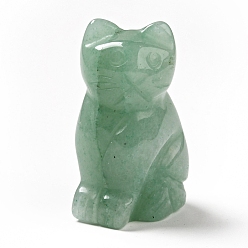 Зеленый Авантюрин Украшение дисплея скульптуры из натурального зеленого авантюрина, для домашнего офисного стола, кошка, 38.5~40x25~28x18~19 мм