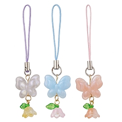 (52) Непрозрачная лаванда Акриловые планки мобильного, с ремешком для мобильного телефона, цветок и бабочка, разноцветные, 87 мм, 3 шт / комплект