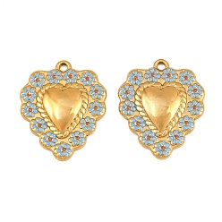 Sky Blue 304 Stainless Steel Enamel Pendants, Heart with Flower Charm, Real 18K Gold Plated, Ion Plating(IP), Long-Lasting Plated, Sky Blue, 22x18x2.5mm, Hole: 1.6mm