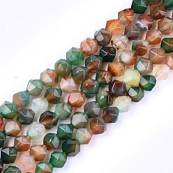 Sea Green Natural Agate Beads Strands, Dyed, Faceted, Star Cut Round Beads, Sea Green, 9~10x9~10x9~10mm, Hole: 1mm, about 37pcs/strand, 14.5 inch