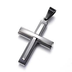 Gunmetal & Stainless Steel Color 304 Stainless Steel Pendants, Cross, Gunmetal & Stainless Steel Color, 38.5x25.5x5.5mm, Hole: 7x5mm