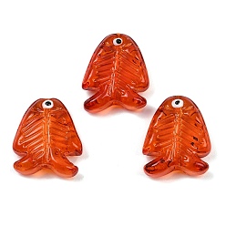 Оранжево-Красный Прозрачные стеклянные эмалевые бусины, рыба, оранжево-красный, 21.5x18x7 мм, отверстие : 1.5 мм