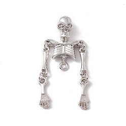 Platinum Halloween Alloy Connector Charms, Upper Body Bone, Platinum, 40x17x4.8mm, Hole: 1.6~1.8mm