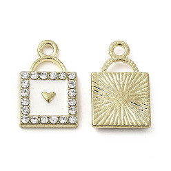 Blanco Colgantes de la aleación del esmalte, con diamantes de imitación de cristal, candado con dijes de corazón, dorado, blanco, 18x11.5x2.5 mm, agujero: 1.8 mm