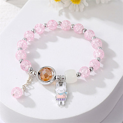 Pink Charming Daisy Bracelet with Colorful Crystals, Forest Fairy Butterfly Rabbit Jewelry