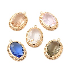 Mixed Color Brass with K9 Glass Pendants, Golden Oval Charms, Mixed Color, 26x19x7mm, Hole: 1.6mm