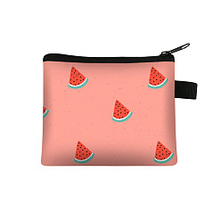 Salmon Watermelon Printed Polyester Coin Wallet Zipper Purse, for Kechain, Card Storage Bag, Rectangle, Salmon, 13.5x11cm