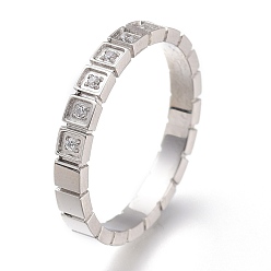Stainless Steel Color 304 Stainless Steel Finger Rings, with Clear Cubic Zirconia, Rectangle, Stainless Steel Color, US Size 6~9, Inner Diameter: 16~19mm