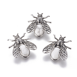 Howlite Natural Howlite Brooches, with Brass Findings, Cicada, Antique Silver, 38x36x8mm, Pin: 0.6mm